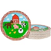 BLUE PANDA Farm Theme Paper Plates - 80 Pack, 9-Inch, Red Checkered Farmhouse Style - Farm Animal Paper Plates for Birthday Party Decor