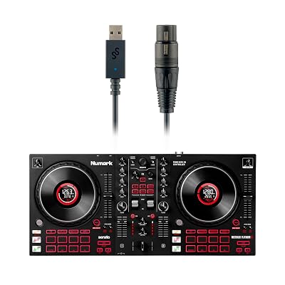 DJ Controller & DMX Bundle - 4 Deck DJ Set with Capacitive Touch Jog Wheels & Audio Interface - Numark Mixtrack Platinum FX & SoundSwitch DMX Interface