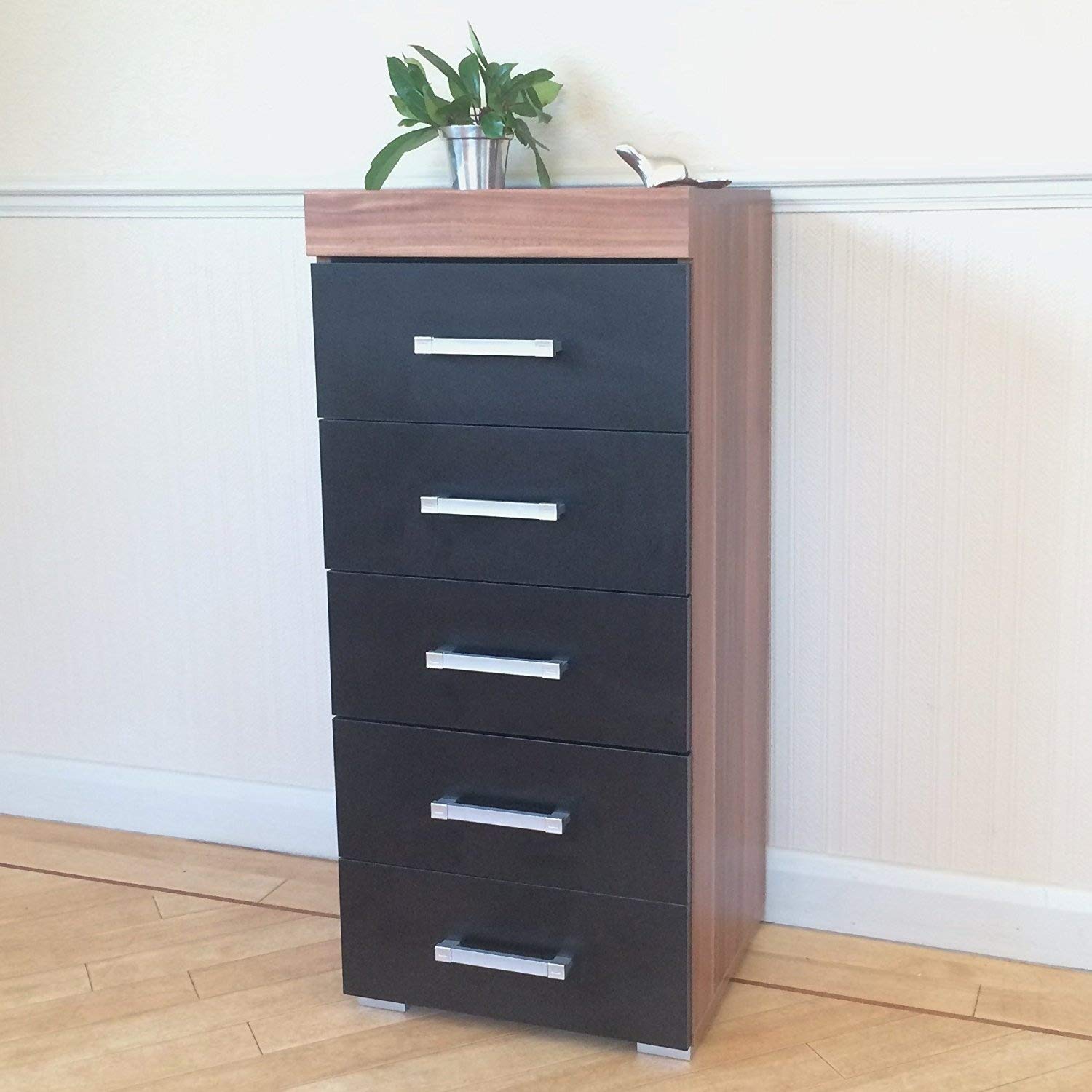 Drp Trading Black Walnut Tall Boy Chest Of 5 Drawers Bedroom