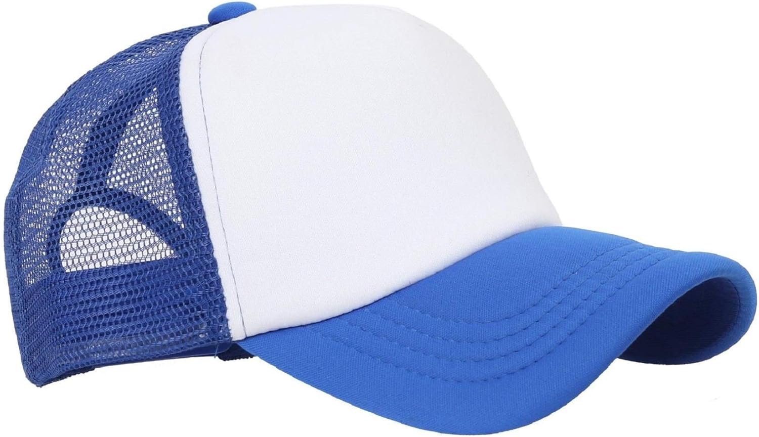 blue and white trucker cap