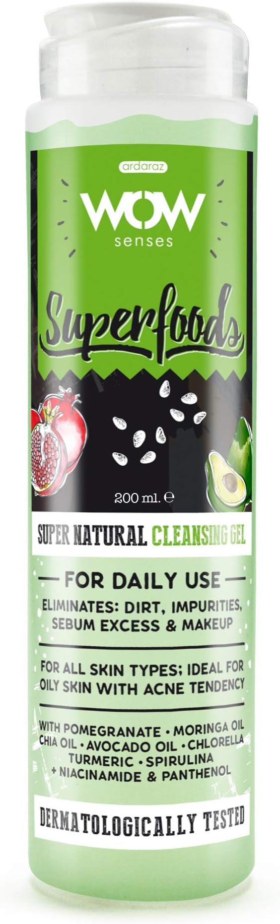 ARDARAZ. Facial cleanser gel. Facial toner with natural vegetable ingredients. Avocado, Pomegranate and Turmeric. Makeup remover. 200ml