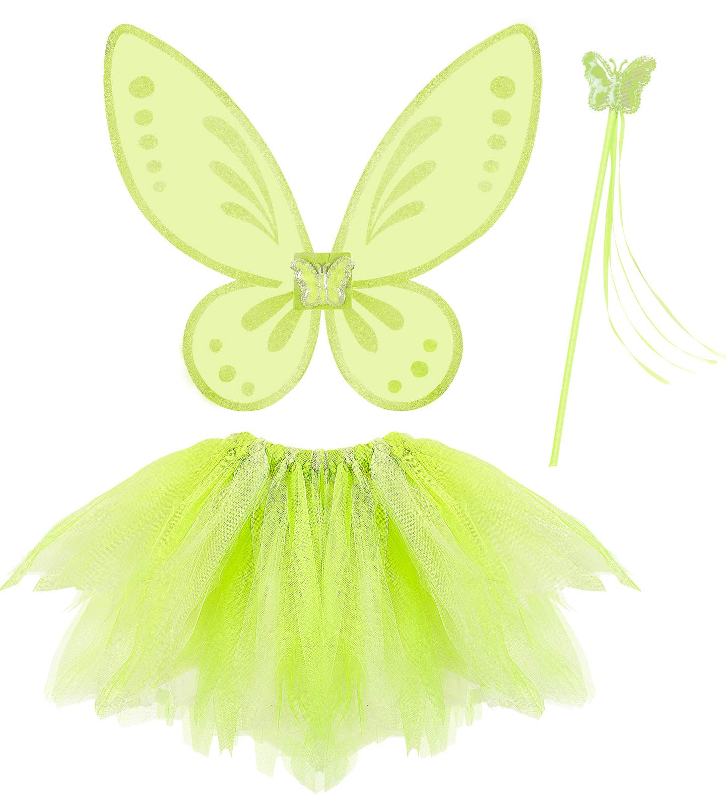 Widmann 96541 - Magic Fairy Set for Girls, Tutu, Wings, Magic Wand, Butterfly, Fairy, Fairytales, Carnival, Green Color