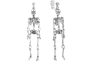 HAISWET Skull Skeleton Clip On Earrings for Women Trendy Dangle Drop Clip Earrings