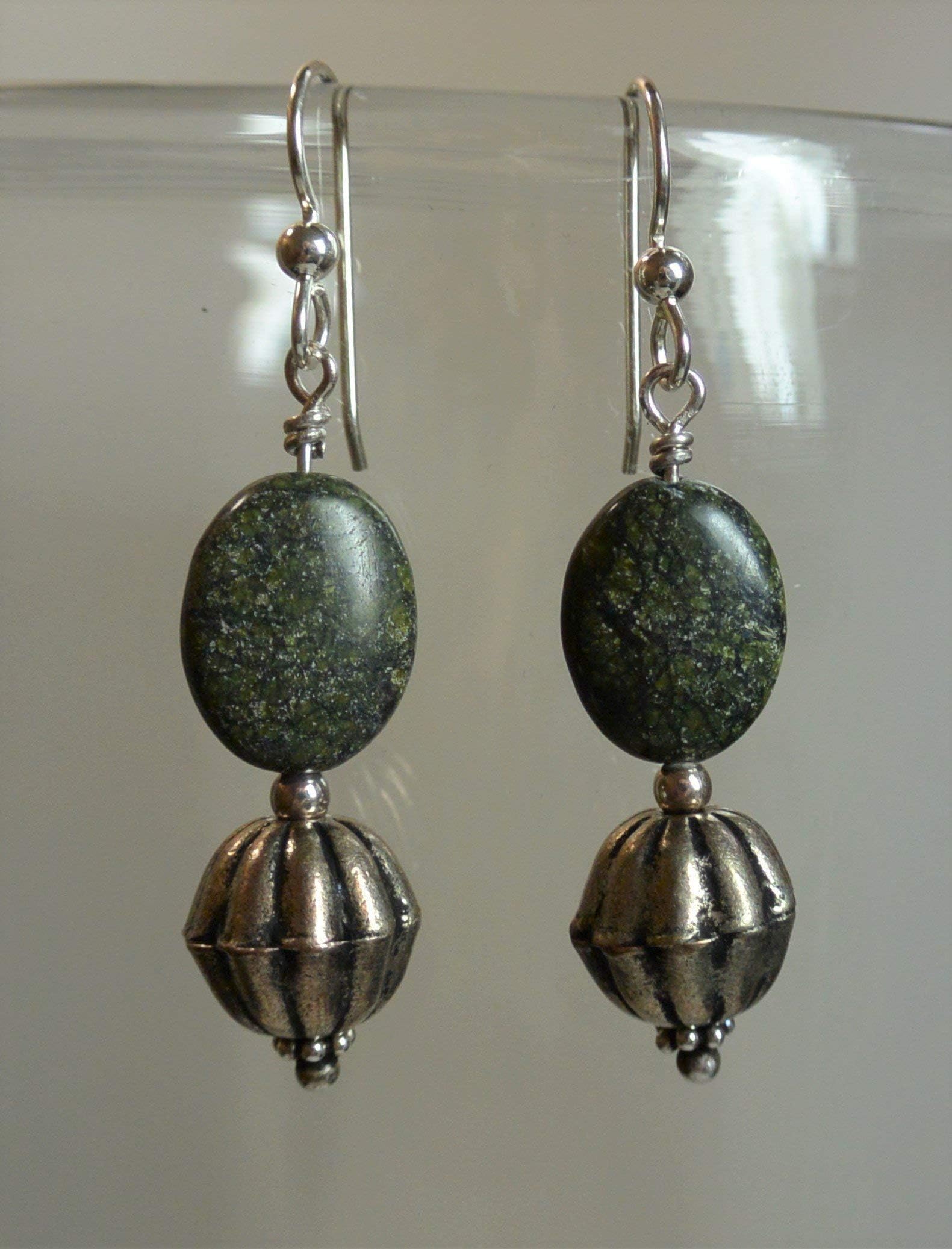 Vintage Handmade Silver Beads & Russian Jade Earrings