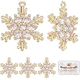Beebeecraft 10Pcs 18K Gold Plated Snowflake Charms Cubic Zirconia Winter Christmas Charm Pendants for Crafting Bracelet Necklace Jewelry Making