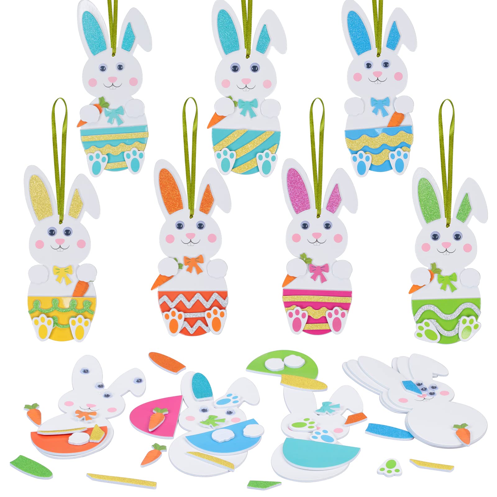 LAMEK 12 Pack Easter Bunny Craft Kit DIY Bunny Handmade Set Easter Hanging Ornaments Crafts for Kids Easter Arts Crafts Party Supplies Gifts Decoration