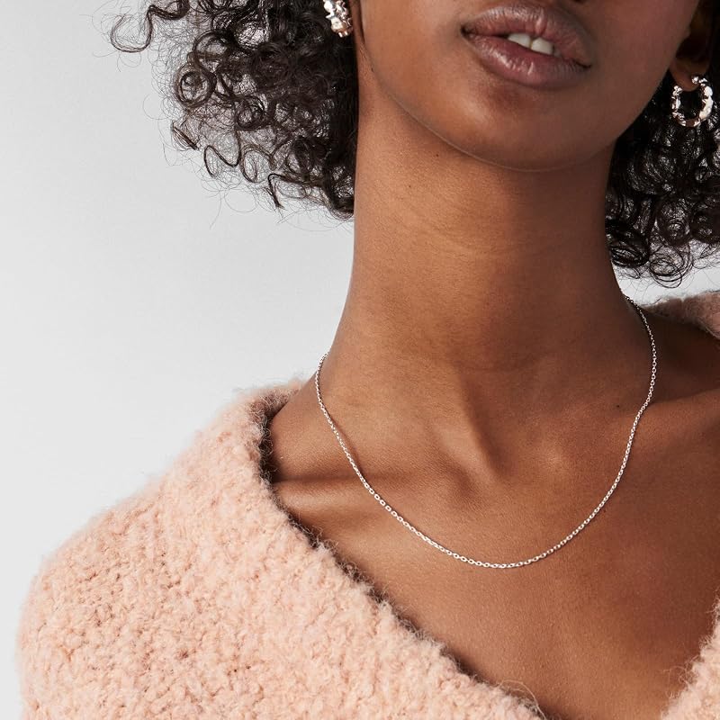 Collier ras du cou en argent avec anneaux ovales, 45 cm Chain