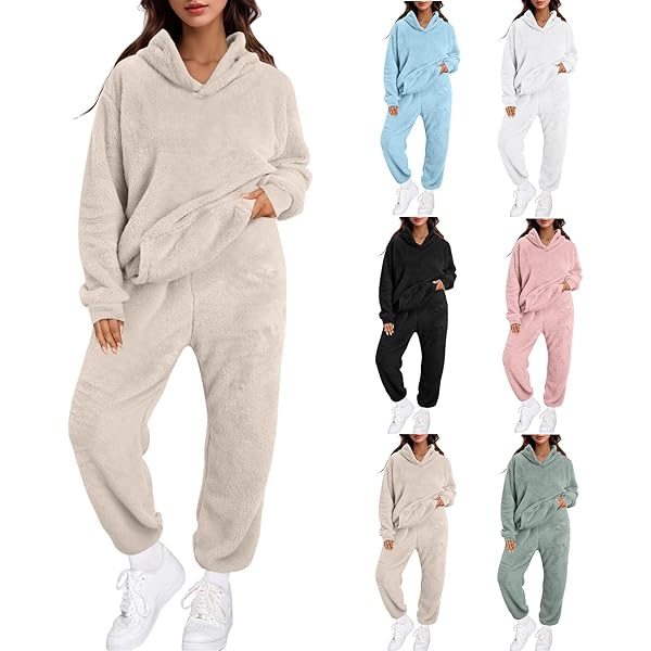 Fleece Womens Pajama Sets Fuzzy Loungewear Sets Woman Cozy Soft