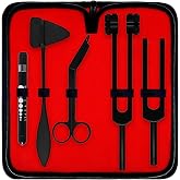 DEXSUR Diagnostics Kit - Percussion Taylor Reflex Hammer + C 128 &amp; C 512 Tuning Forks + Bandage Scissors + Pupil Gauge Pen Light in Carrying Case - 6 Pieces Set - Full Black