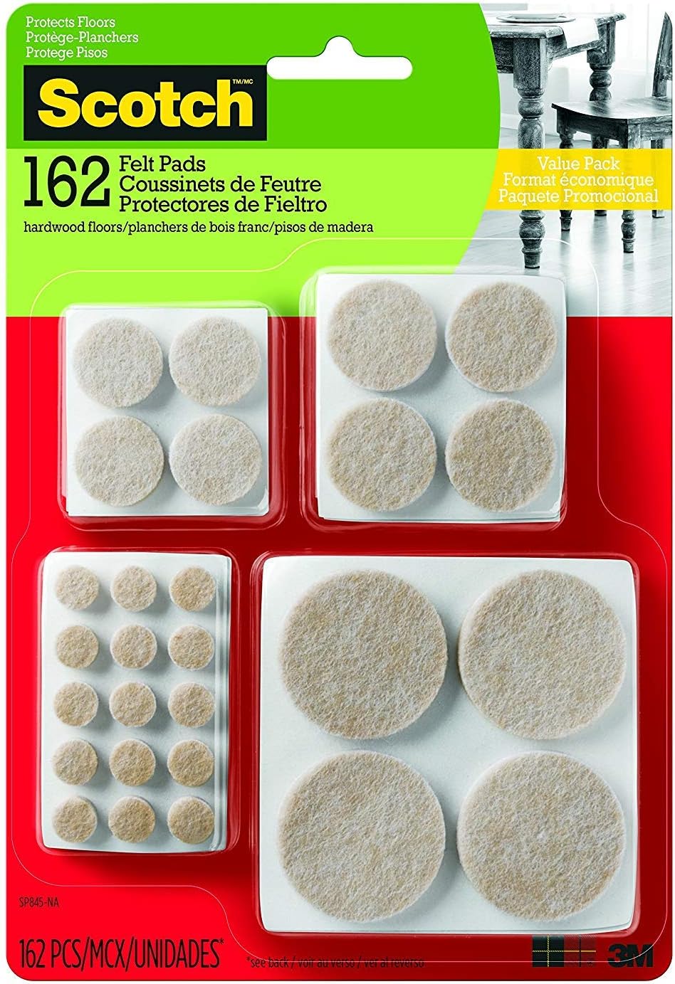 Scotch SP845NA Round Felt Furniture Pads Value Pack, Beige, Assorted