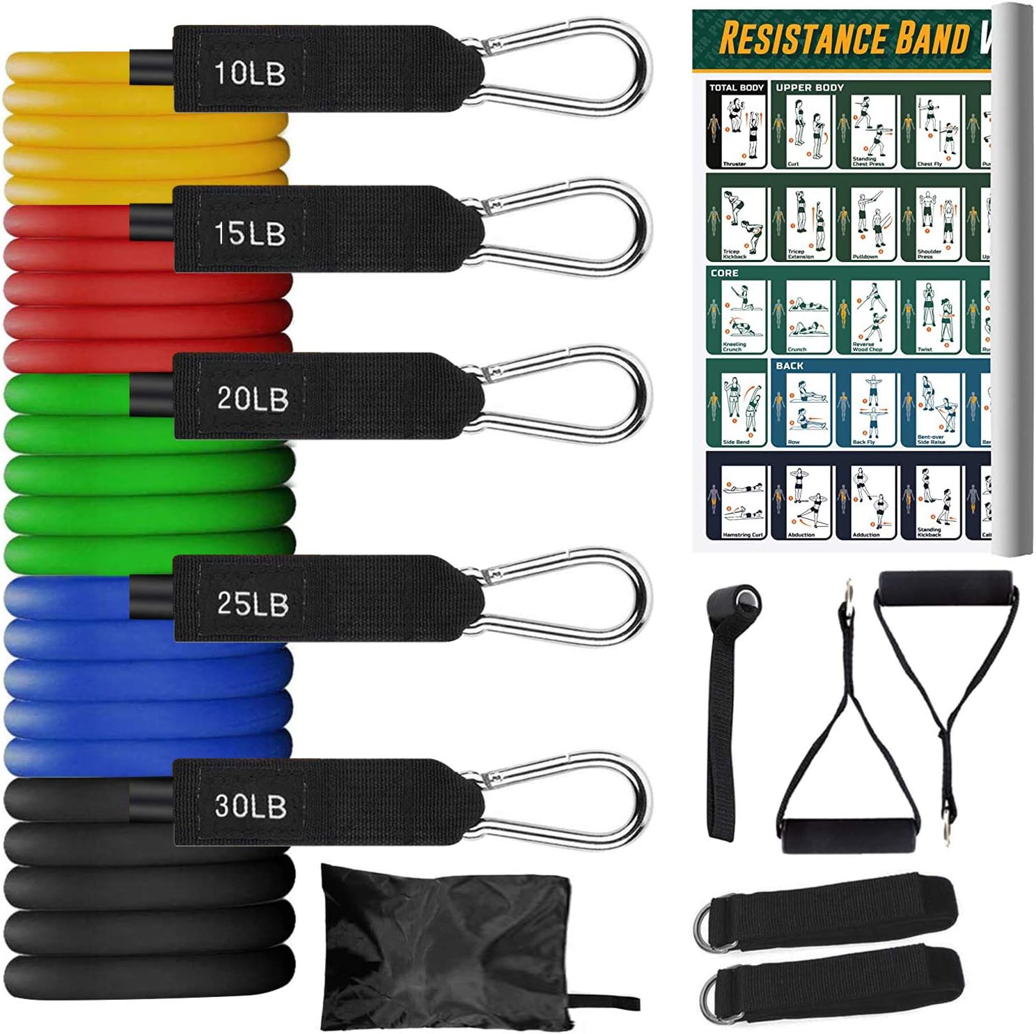 TITE Resistance Bands Set - Exercise Bands with Door Anchor Handles Waterproof Carry Bag Legs Ankle Straps for Resistance Training Physical Therapy Yoga Home Workouts