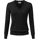 JSCEND Women's V-Neck Long Sleeve Solid Basic Soft Stretch Pullover Knit Sweater