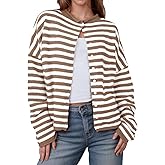 Saodimallsu Womens Striped Cardigan Casual Long Sleeve Open Front Button Down Loose Knit Lightweight Fall Sweaters