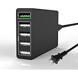 [Quick Charge 3.0] USB Charger, Emixc 50W/10A 5-Port USB Charging Station (Quick Charge 2.0 Compatible) for Samsung Galaxy, LG, iPhone, iPad, Nexus, HTC, Motorola and More(Qualcomm Certified)-Black