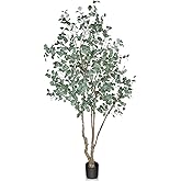 8FT Artificial Eucalyptus Tree Indoor, Tall Faux Eucalyptus Plant with Pre-Potted Realistic Silk Leaves and Trunk, Fake Eucalyptus Tree for Office Living Room Bedroom Foyer Porch Home Corner Decor