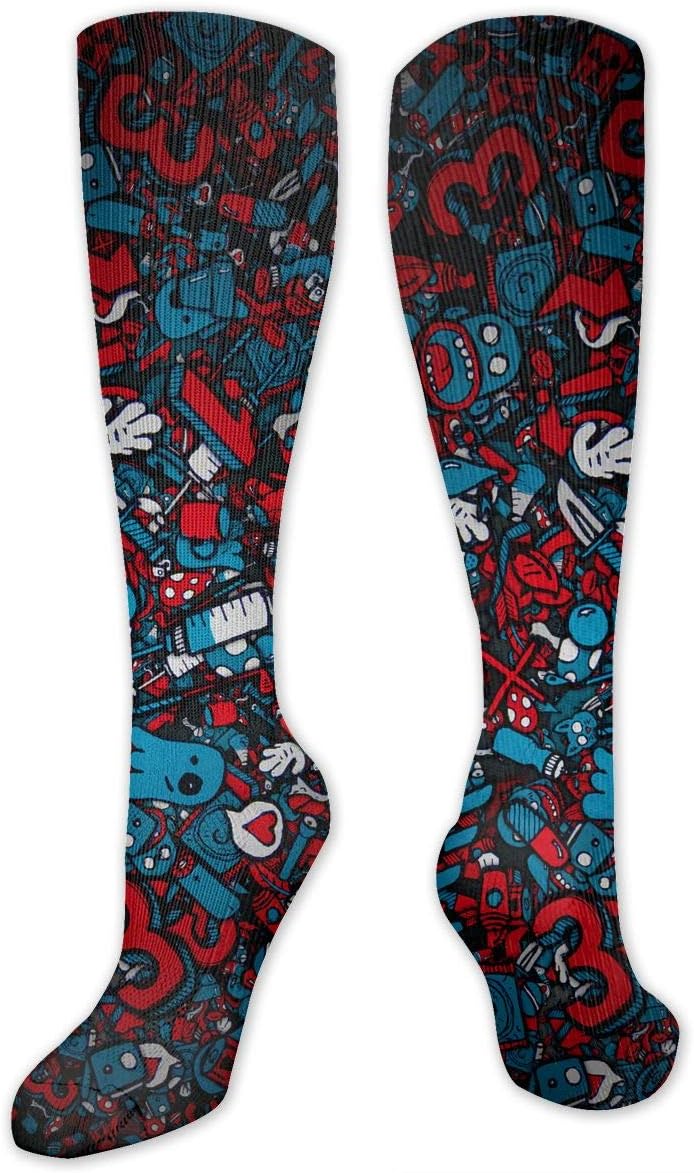 Crazy Graffiti high socks Long Socks Boot Stocking Compression Sports Socks For Women Men