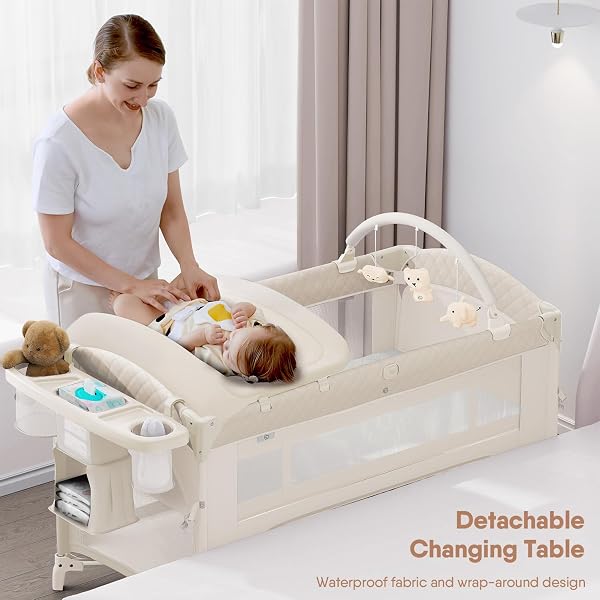 OBEE ODEE 4 IN 1 BABY BASSINET, PACK AND PLAY, BEDSIDE CRIB SLEEPER, DIAPER CHANGER – COMES WITH MATTRESS, MOSQUITO NET, BOTTOM STORAGE AND TOY BAR FOR NEWBORN TO TODDLES