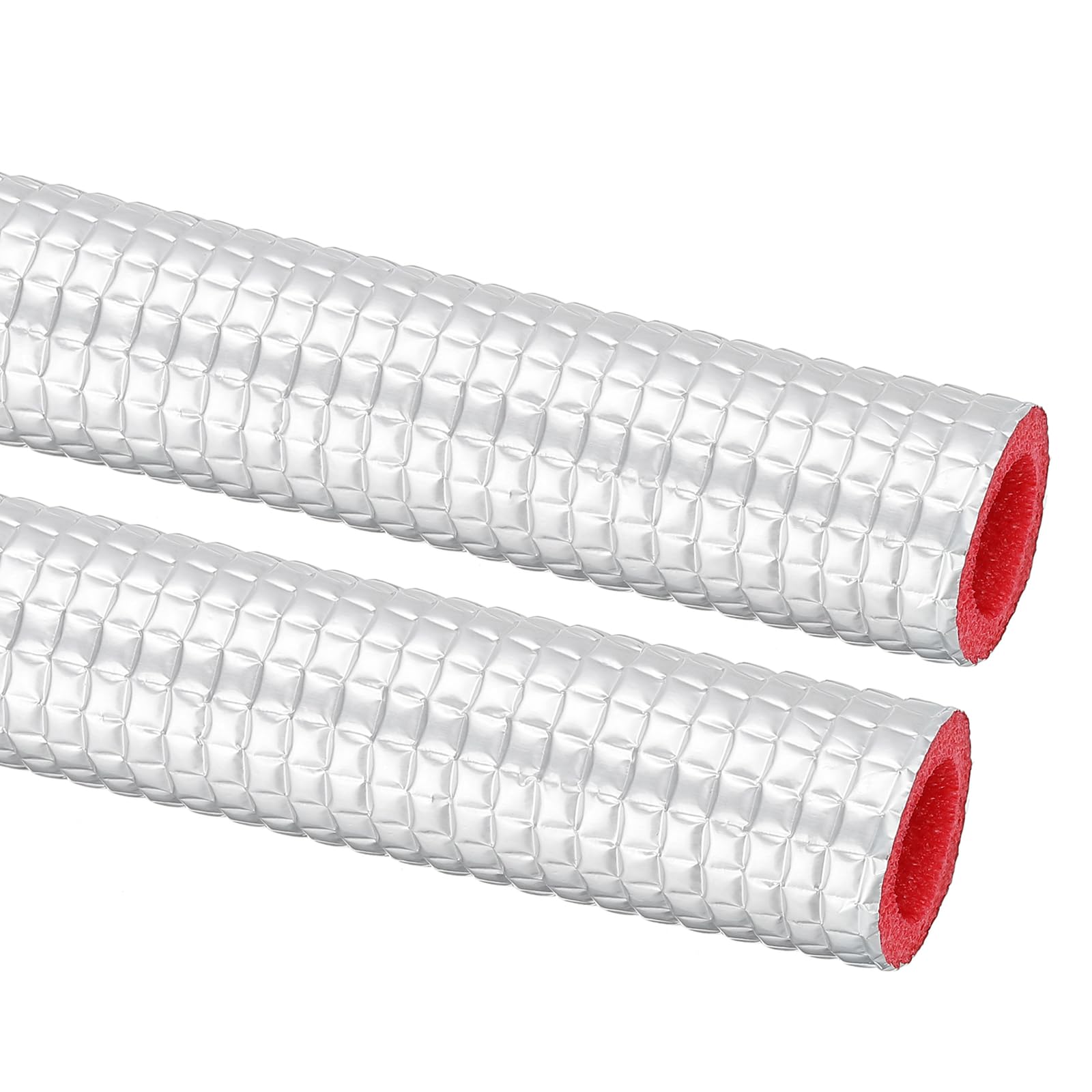 PATIKIL 6.6Ft Pipe Insulation Foam Tubing, 2Pcs 5/8"(16mm) ID 15/16"(24mm) OD Heat Preservation Foam Tube Cover Wrap with Aluminum Foil for AC Unit Air Conditioner Water Pipe, Silver Red