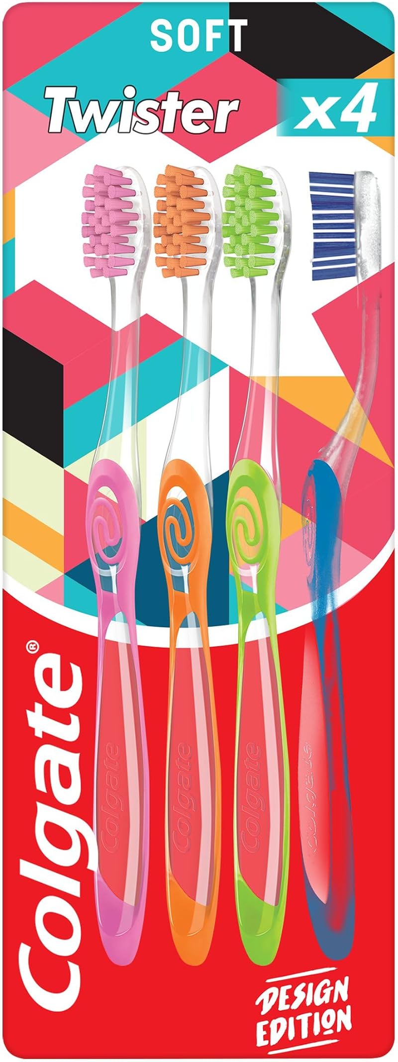 Colgate Twister Fresh Design Edition Soft Manual Toothbrush 4pk