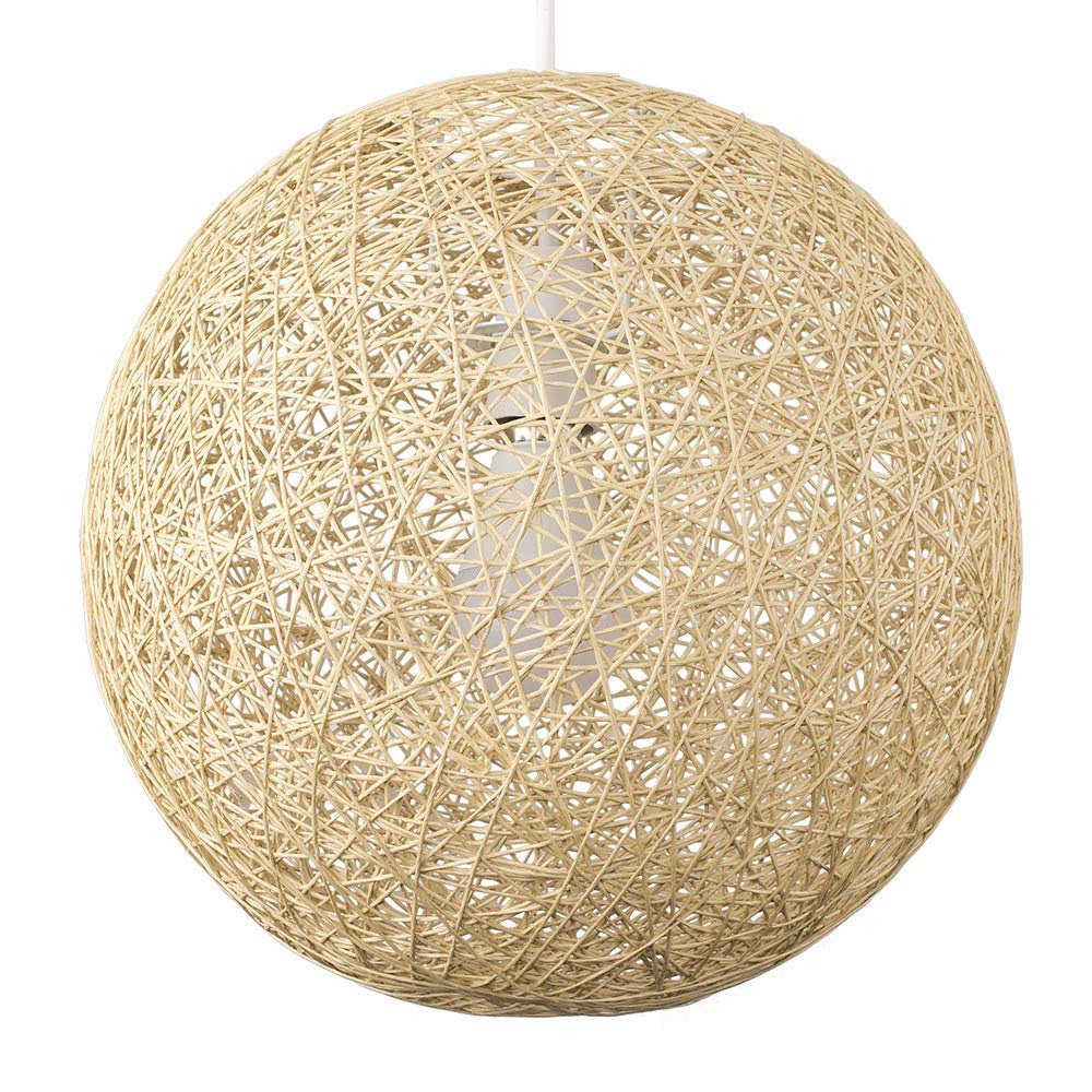 MiniSun | Modern Medium Cream Wicker Globe Ceiling Pendant Lampshade | Pendant Lights, Home Décor & Improvement Essential | 30cm Shade Width