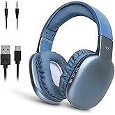 iJoy Ultra Wireless Over-Ear Bluetooth Headphones with Mic, Up to 10 Hours Playtime, Bluetooth Headset 33Ft Range with Backup AUX Cable & SD Slot, Wireless Headphones for Gaming, Work & Gym (Blue)