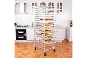 ReunionG 20 Tier Bakery Rack w/Lockable Wheels, Aluminum Trolley Storage Cooling Rack, Home Commercial Kitchen Backing Rack, Casters & Open Shelf, Mobile Bun Pan Sheet Rack for Donuts and Bread