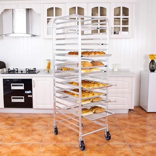 ReunionG 20 Tier Bakery Rack w/Lockable Wheels, Aluminum Trolley ...