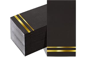 BUCLA 100-Count 3-Ply Black and Gold Napkins - Black Paper Dinner Napkins Disposable Premium Quality, Disposable Soft, Absorbent for Party, Wedding, Kitchen&New Year