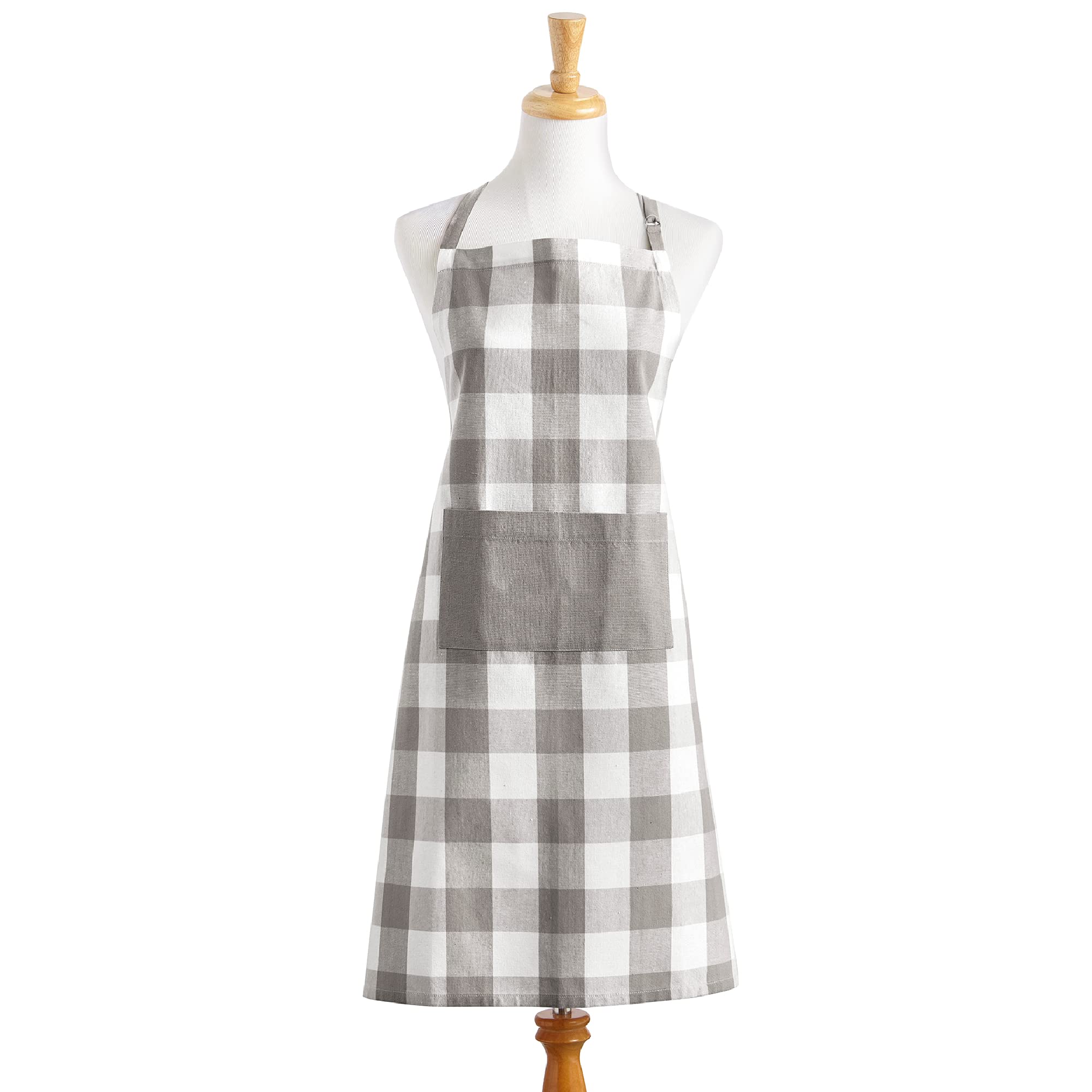 Elrene Home Fashions Farmhouse Living Buffalo-Check Kitchen Apron with Pocket, 28" x 33", Red/White