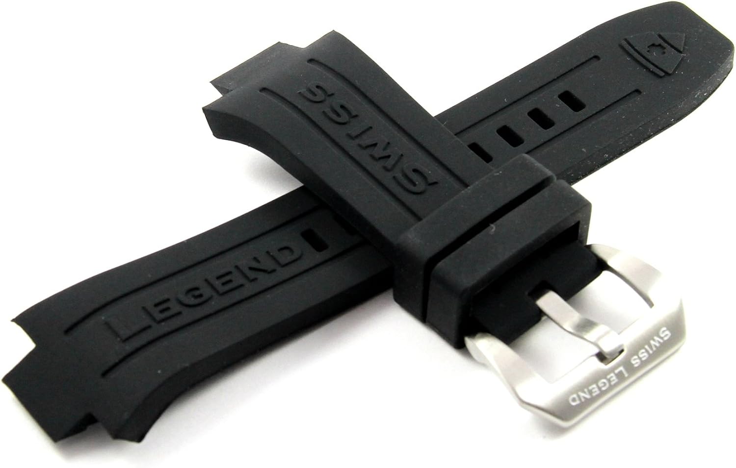Swiss Legend 30MM Black Silicone Watch Strap Stainless