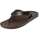 OLUKAI 'Ilikai Men's Leather Sandals, Full-Grain Leather Flip-Flop Slides, Anatomical Footbed & Cushioning, Comfort Fit & Wet Grip Rubber
