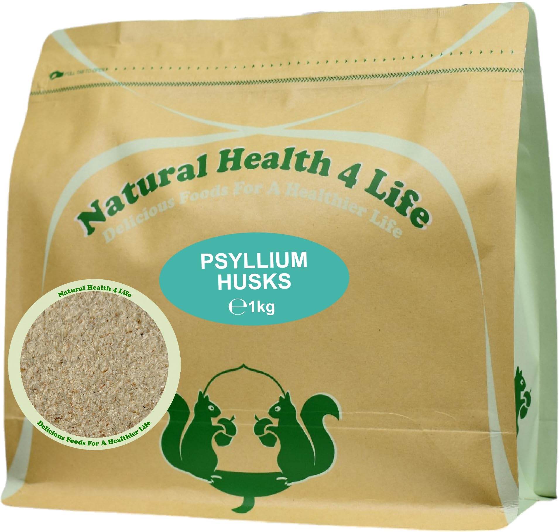 Natural Health 4 Life Vegetable Fibre Psyllium Husks 1 kg in Resealable Pouch (1 Pouch)
