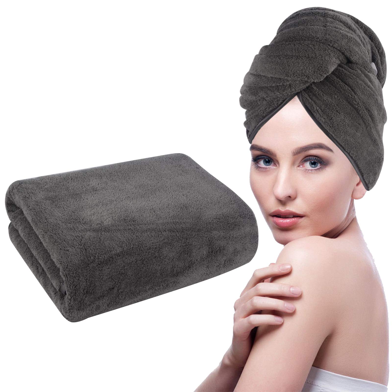 KinHwa Microfibre Large Hair Towel 61cm X 112cm Rapid Drying Hair Turban for Long Hair Super Absorbent Curly Hair Towels Wrap for Women Girl Dark-grey…
