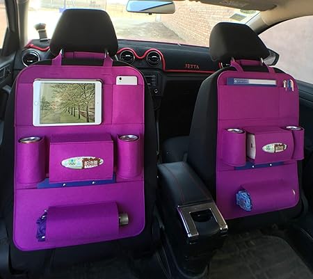 Amazon Yinxi 車 収納 シートバックポケット プロテクター カー用品 便利グッズ 車用収納ポケット キックガード 後部座席収納 防水防汚 多機能 大容量 10 Ipad収納 紫の ポケット ケース カバー 車 バイク