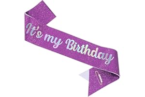 ZHBDPaty 'it's my Birthday' Birthday Girl Sash Glitter with Pearl Pin Party Favors For Girl Women (Purple)