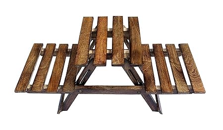ADA Handicraft Wooden Multipurpose Folding Rack Plant Stand - Dimension: 23 inch x 9 inch x 11.5 inch (LXBXH) with 3 Decks Mango Wood Pot Stand, Brown, Standard, 1 Piece