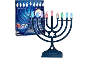 RITE LITE LED Electric Blue Hanukkah Menorah with Special Effects - Battery/USB Powered, Star of David, 4 Lighting/Blinking Modes, Large LED Bulbs, Chanukah Traditional Electric Menorahs - Navy Blue