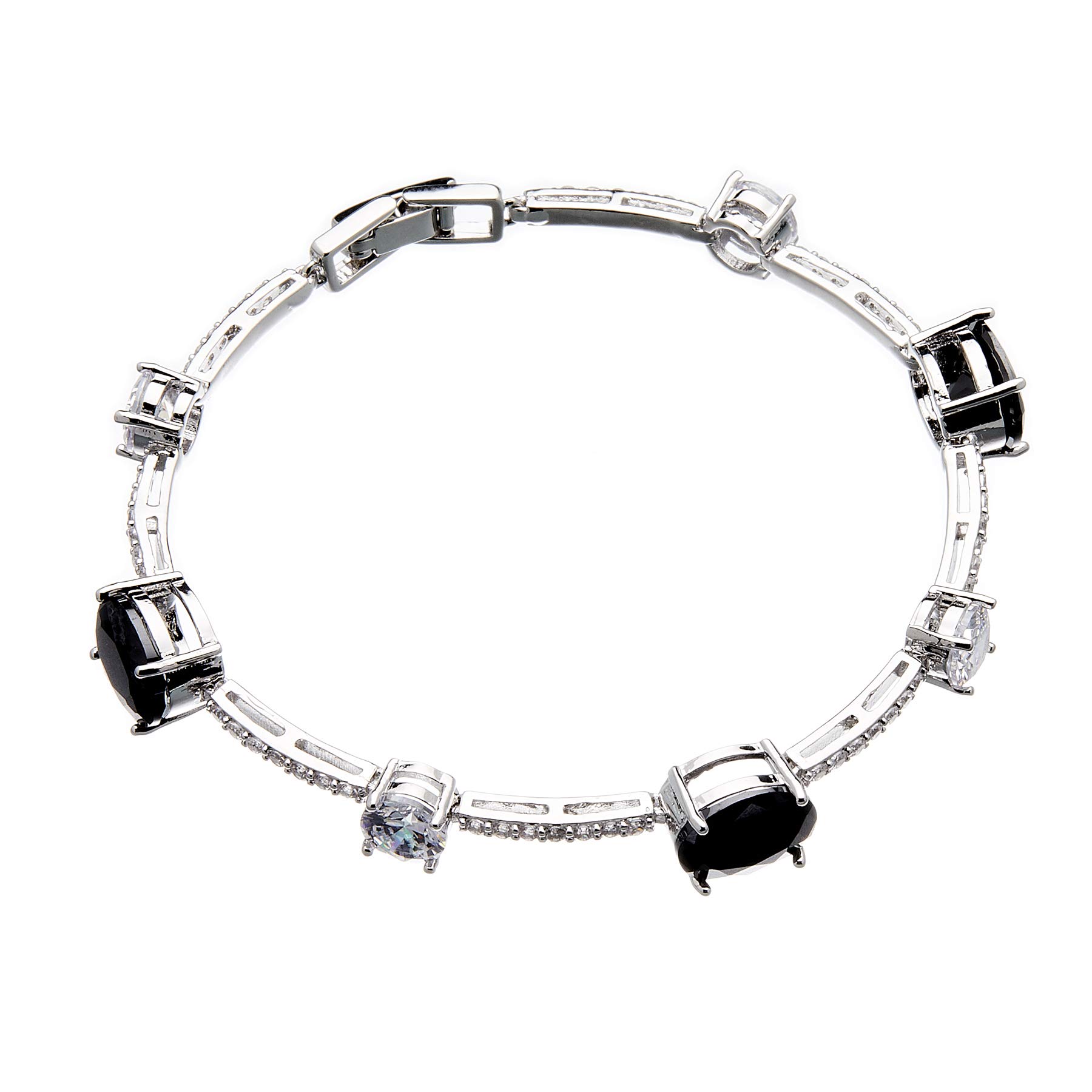 Bello London Silver plated bracelet with black Cubic Zirconia stones and clear crystals - Nerio