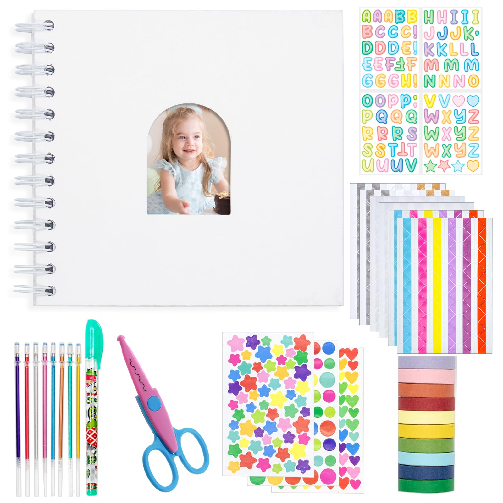 Amimy Kid Scrapbook DIY Photo Album Hard Cover Scrapbook Kit for Kids Instant Camera Print Paper with DIY Accessories (White)