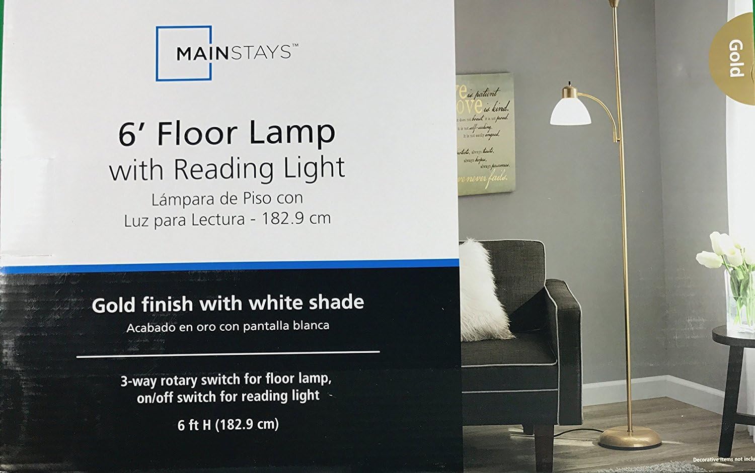 mainstays 6 foot floor lamp with reading light