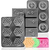 (More Styles Optional) Fuehbur 3 Pack Bee Soap Silicone Molds Set, Round + Rectangular + Hexagon Shape 6 Cavities Honeycomb Moulds, Wax Melts Beeswax - 3PCS