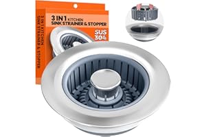 Nipoko Kitchen Sink Drain Strainer - Upgraded Kitchen Sink Stopper,Sink Stopper Kitchen Drain,Stainless Steel Drain Plug with Anti-Clog Basket Drain Stopper Combo,for Standard 3-1/2'' Drain,Grey