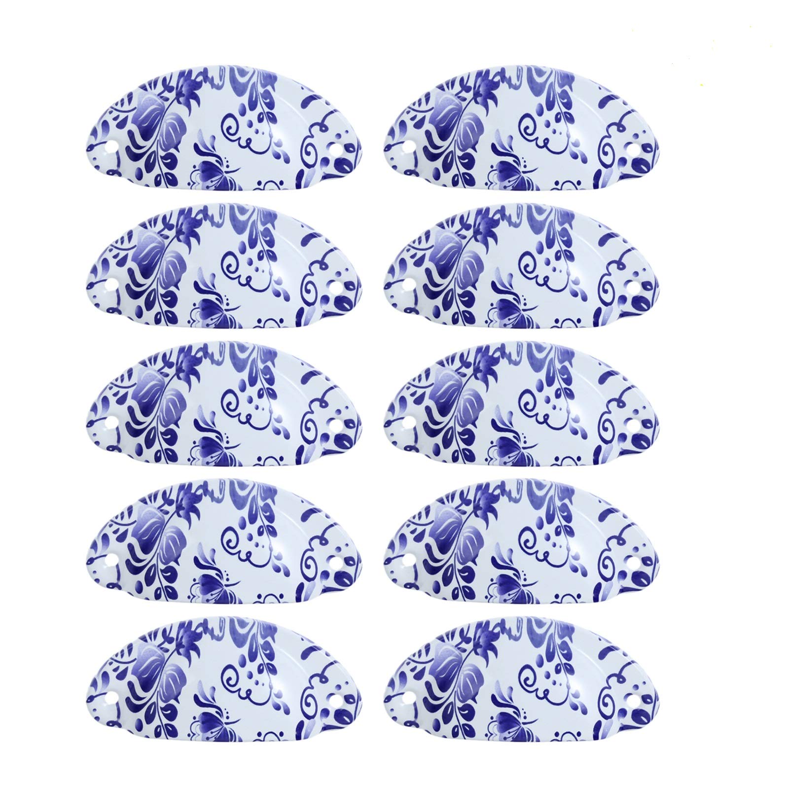 Yetaha 10 x Cabinet Cup Pull Handle 82x35mm Drawer Shell Pull Handles, Vintage Antique Kitchen Cupboard Pulls Furniture Knob (Blue and White Porcelain)