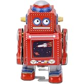 Beufee Wind up Robot, Clockwork Robot Tin Toy Wind up Vintage Retro Classic Clockwork Toy for Cafe Bar (Red)