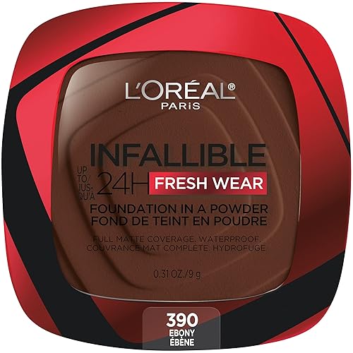 L'Oreal Paris Makeup Infallible Fresh Wear Foundation in a Powder, Up to 24H Wear, Waterproof, Ebony, 0.31 oz.