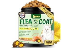 YOTANGO Cat Flea Treatment Crunchy & Creamy Chewables, 500 Chews Natural Flea and Tick Prevention for Cats + Skin and Coat Support, Daily Oral Supplement Chewables for Cats and Kittens (Salmon Flavor)