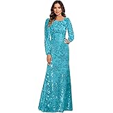 INEWER Long Sleeve Lace Appliques Sequin Mother of The Bride Dresses Mermaid Formal Evening Gowns