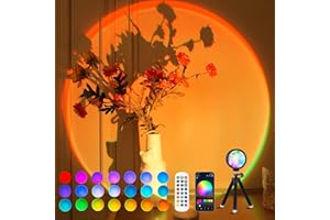 Tsrarey Sunset Lamp Projector with Remote Control, 360 Rotation Sunset Projection Lamp Button Switch & APP Control Lamp for Bedroom, Photography, Party, Tiktok Live, Christmas Gifts