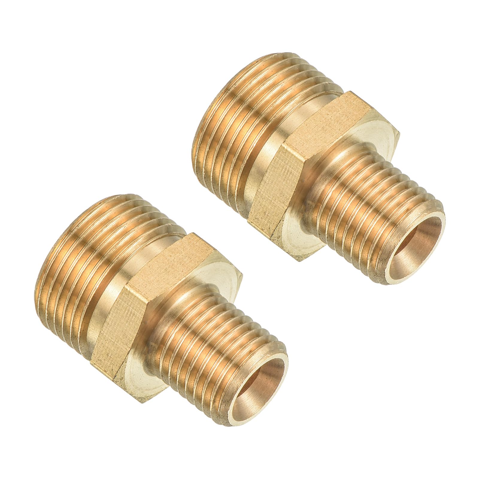 PATIKIL Pipe Fitting, 2 Pack M22 to M14 Male Thread Hex Extension Connector Adapter 1.22 Inch for Garden Water Pipes, Gold