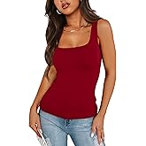 XIEERDUO Womens Square Neck Fitted Tank Tops Double Layer Seamless Slim Fit Shirts 2025 Basic Spring Summer
